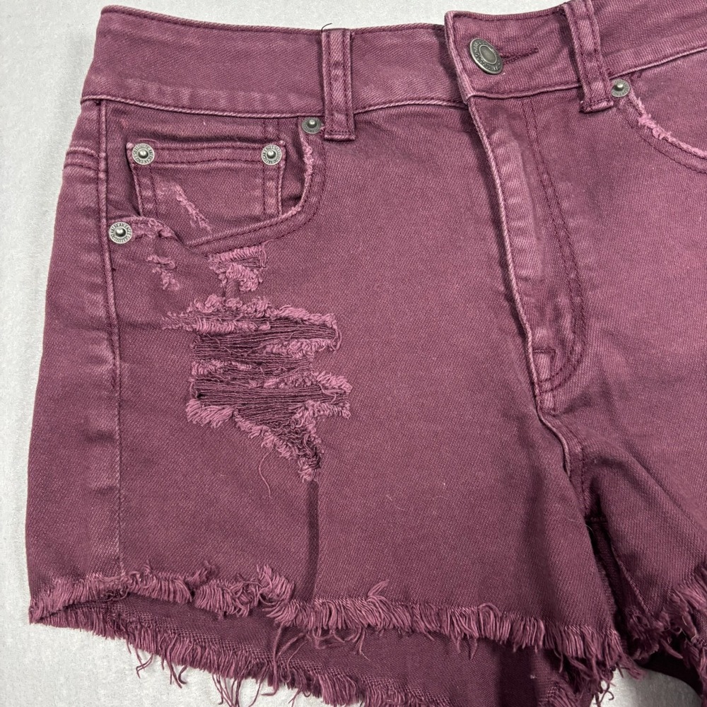American Eagle Outfitters Cut-off Shorts Women's Size 2 Stretch Burgundy 3" - Picture 7 of 8